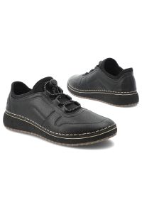 Półbuty damskie Rieker, naturalna skóra licowa,wsuwane i na lekkim koturnie, czarne, 50960-00. Zapięcie: bez zapięcia. Kolor: czarny. Materiał: skóra. Obcas: na koturnie #5