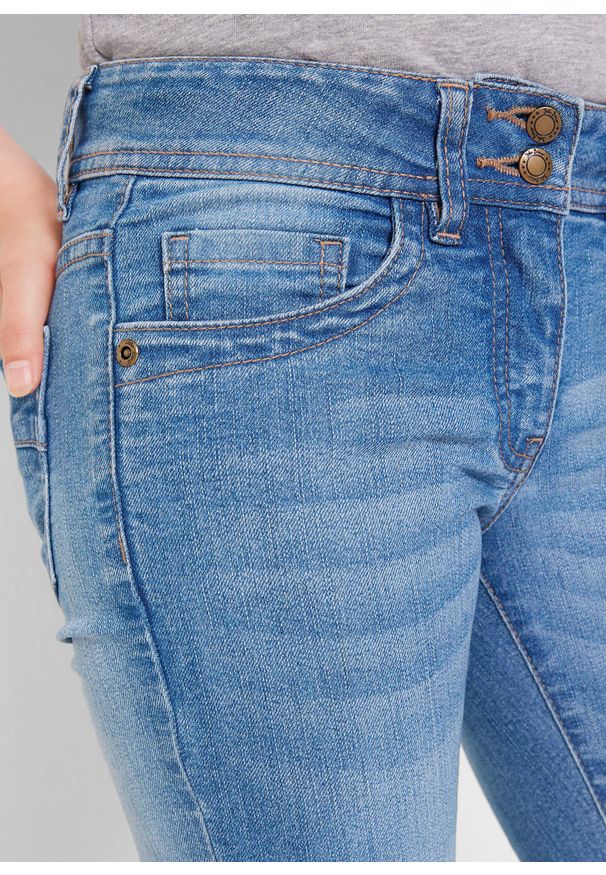 Dżinsy dziewczęce ze stretchem BOOTCUT bonprix niebieski "medium bleached". Kolor: niebieski