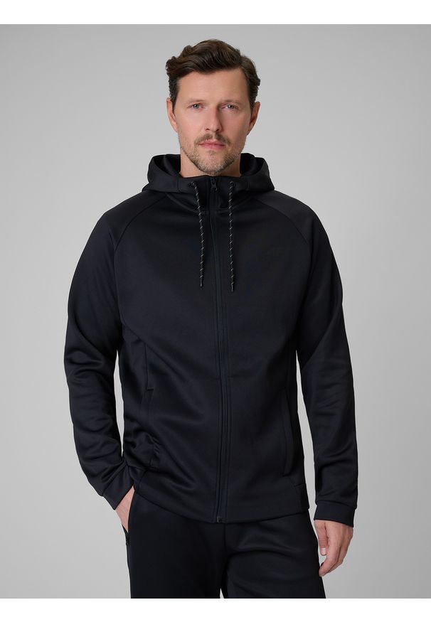 4f - 4F Bluza treningowa regular szybkoschnąca męska - czarna M. Okazja: na co dzień. Kolor: czarny. Długość rękawa: raglanowy rękaw. Styl: casual, sportowy