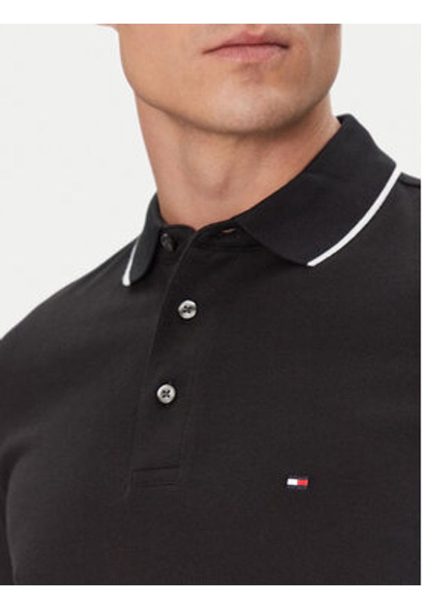 TOMMY HILFIGER - Tommy Hilfiger Polo Flag Cuff MW0MW38458 Czarny Slim Fit. Typ kołnierza: polo. Kolor: czarny. Materiał: bawełna