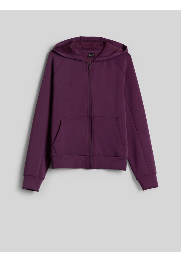 4f - 4F Bluza dresowa regular z kapturem damska - fioletowa XXL. Okazja: na co dzień. Typ kołnierza: kaptur. Kolor: fioletowy. Materiał: dresówka. Styl: casual