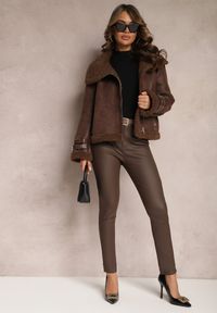 Renee - Ciemnobrązowe Spodnie Skinny Push Up Zilli. Okazja: na co dzień. Kolekcja: plus size. Kolor: brązowy. Wzór: aplikacja. Styl: elegancki, casual