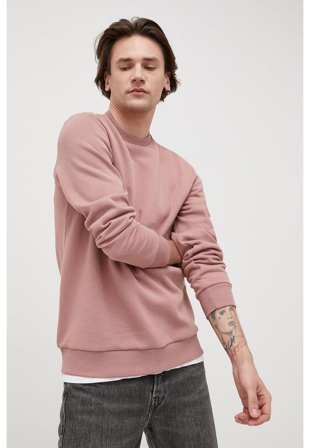 Only & Sons bluza męska kolor różowy gładka. Kolor: różowy. Materiał: dzianina, bawełna. Wzór: gładki