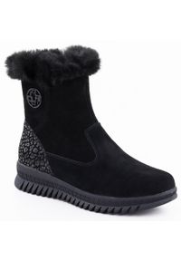 Skórzane botki damskie zamszowe z futerkiem czarne Filippo DBT7271. Kolor: czarny. Materiał: skóra. Szerokość cholewki: normalna #1