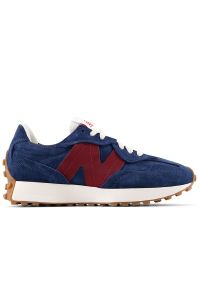 Buty unisex New Balance U327WSB - granatowe. Okazja: na co dzień. Zapięcie: sznurówki. Kolor: niebieski. Materiał: materiał, skóra, guma, zamsz, prążkowany. Szerokość cholewki: normalna