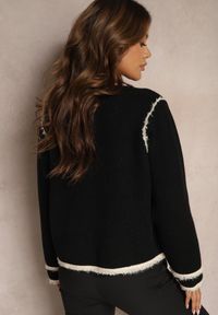 Renee - Czarny Rozpinany Kardigan w Eleganckim Stylu z Nitami i Lamówką Irinalea. Okazja: na co dzień, do pracy. Kolor: czarny. Materiał: jeans. Długość rękawa: długi rękaw. Długość: długie. Styl: elegancki #3
