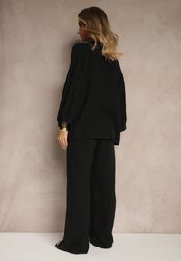 Renee - Czarny Bawełniany Komplet Muślinowy Oversize z Koszulą i Szerokimi Spodniami Ziorina. Kolor: czarny. Materiał: bawełna. Wzór: aplikacja