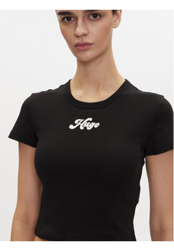 Hugo - HUGO T-Shirt Delanor_2 50539132 Czarny Cropped Fit. Kolor: czarny. Materiał: bawełna