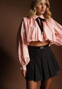 Renee - Czarne Spódnico-Spodenki High Waist z Plisowaniem Wykończone Paskiem Eviennes. Okazja: na co dzień. Stan: podwyższony. Kolor: czarny. Materiał: jedwab. Styl: klasyczny, casual