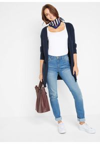 bonprix - Długi kardigan w szeroki prążek. Typ kołnierza: dekolt w serek. Kolor: niebieski. Długość: długie. Wzór: prążki #2