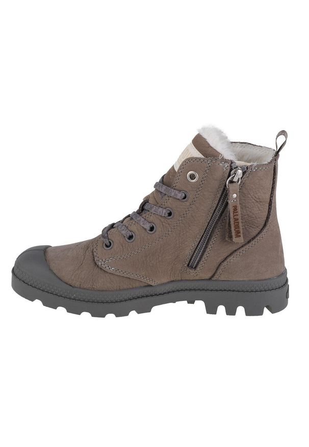 Buty sportowe Sneakersy damskie, Palladium Pampa Hi Zip WL. Kolor: szary. Materiał: tkanina, nubuk, skóra, guma, zamsz. Sport: turystyka piesza