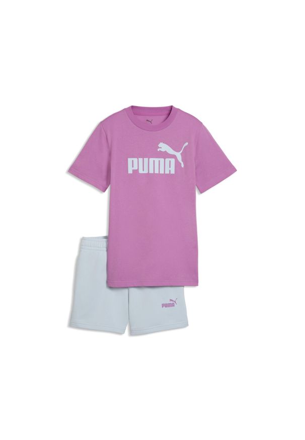 Puma - Młodzieżowy zestaw Essentials z koszulką i szortami z logo No.1 PUMA. Okazja: na uczelnię. Kolor: różowy. Materiał: dresówka, guma. Wzór: nadruk. Styl: młodzieżowy