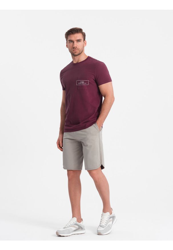 Ombre Clothing - Szorty męskie dresowe z zaokrągloną nogawką - ciemnobeżowe V3. Kolor: beżowy. Materiał: dresówka. Wzór: ze splotem. Styl: sportowy