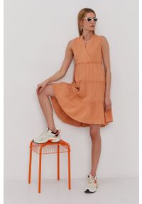 Y.A.S Sukienka kolor brązowy mini rozkloszowana. Kolor: pomarańczowy. Materiał: tkanina, bawełna. Wzór: gładki. Typ sukienki: rozkloszowane. Długość: mini #1