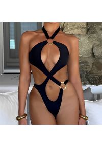 Intica - Strój kąpielowy z klamrami podkreślający sylwetkę na plażę lub basen Melike. Kolor: czarny. Materiał: materiał