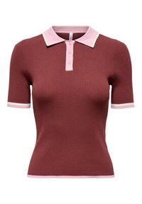 only - ONLY Polo Meddi 15363165 Bordowy Slim Fit. Typ kołnierza: polo. Kolor: czerwony. Materiał: syntetyk #3