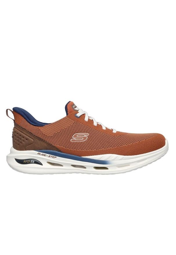 skechers - Kapcie SKECHERS ARCH FIT ORVAN Brązowy. Kolor: czerwony, brązowy, wielokolorowy. Materiał: tkanina