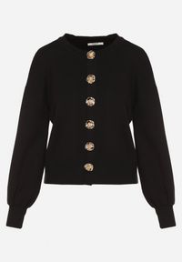 Born2be - Czarny Kardigan z Wiskozą z Ozdobnymi Napami i Bufiastymi Rękawami Acallte. Okazja: do pracy. Kolor: czarny. Materiał: wiskoza. Styl: elegancki, klasyczny #7