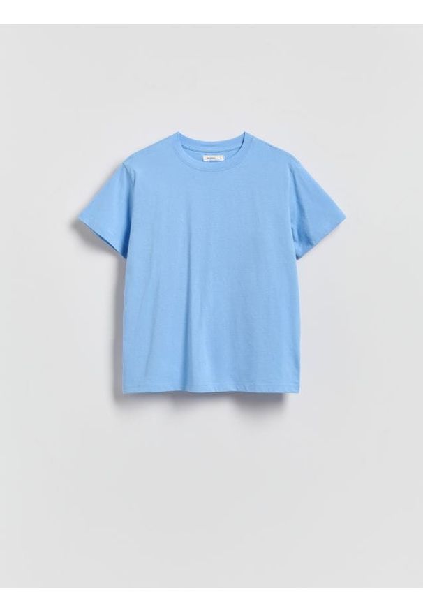 Reserved - Bawełniany t-shirt regular - jasnoniebieski. Kolor: niebieski. Materiał: bawełna