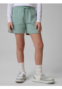 4f - 4F Spodenki dresowe dziewczęce - turkusowe 122 (6-7 lat). Kolor: turkusowy. Materiał: dresówka. Sezon: lato. Sport: turystyka piesza #2
