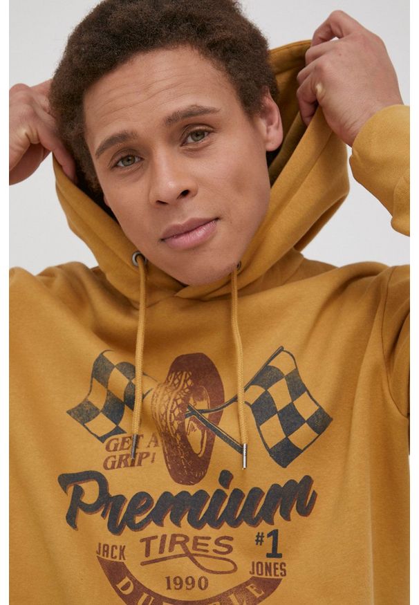 Premium by Jack&Jones Bluza męska kolor brązowy z kapturem z nadrukiem. Okazja: na co dzień. Typ kołnierza: kaptur. Kolor: brązowy. Wzór: nadruk. Styl: casual