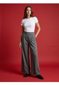 Sinsay - Spodnie wide leg z ozdobnym pasem - szary. Kolor: szary