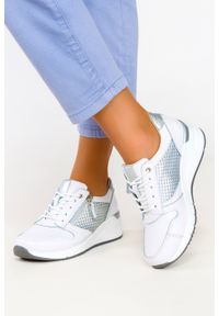 Filippo - Białe sneakersy filippo skórzane buty sportowe sznurowane z ozdobnym suwakiem dp2052/21wn. Kolor: biały. Materiał: skóra