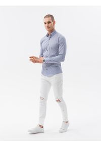 Ombre Clothing - Koszula męska z długim rękawem - błękitna K605 - XXL. Okazja: na co dzień, do pracy, na spotkanie biznesowe. Kolor: niebieski. Materiał: elastan, bawełna. Długość rękawa: długi rękaw. Długość: długie. Wzór: geometria. Styl: biznesowy, casual, klasyczny #4