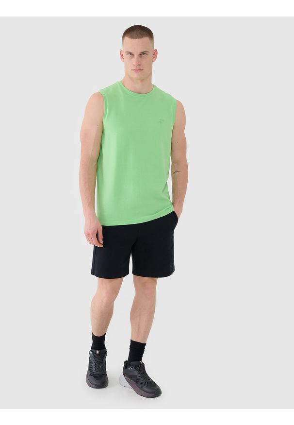 4f - 4F Tank top regular gładki męski - zielony XXL. Kolor: zielony. Materiał: dzianina, bawełna. Długość rękawa: bez rękawów. Wzór: gładki