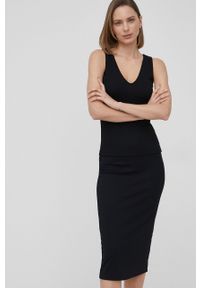 Calvin Klein top damski kolor czarny. Kolor: czarny. Materiał: materiał, dzianina. Długość rękawa: na ramiączkach. Wzór: gładki #2