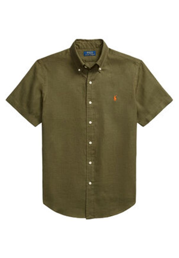 Polo Ralph Lauren Koszula 710968912002 Khaki Custom Fit. Typ kołnierza: polo. Kolor: brązowy. Materiał: len