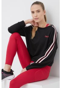 DKNY - Dkny bluza piżamowa damska kolor czarny. Kolor: czarny. Materiał: dzianina. Długość: długie. Wzór: aplikacja
