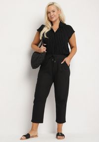 Born2be - Czarne Spodnie z Bawełny ze Sznurkami Izeleina. Okazja: na co dzień. Kolor: czarny. Materiał: bawełna. Styl: casual #5