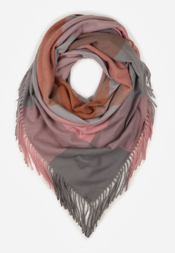 Born2be - Różowo-Szary Szalik Bellaern. Kolor: różowy. Materiał: tkanina, bawełna, futro, wiskoza. Styl: elegancki