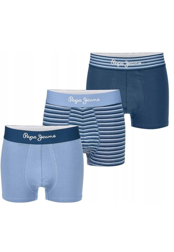 Bokserki męskie Pepe Jeans Short Trunk 3-pack. Kolor: niebieski, wielokolorowy. Materiał: elastan, bawełna