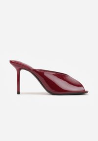 Born2be - Bordowe Lakierowane Klapki na Szpilce z Odkrytym Noskiem Lilyera. Okazja: na co dzień, do pracy. Kolor: czerwony. Materiał: lakier. Obcas: na szpilce. Styl: casual, elegancki #3