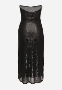 Born2be - Czarna Taliowana Sukienka z Siateczki Ozdobiona Cekinami i Wycięciami Naletria. Okazja: na imprezę. Kolor: czarny. Wzór: aplikacja. Styl: elegancki #2