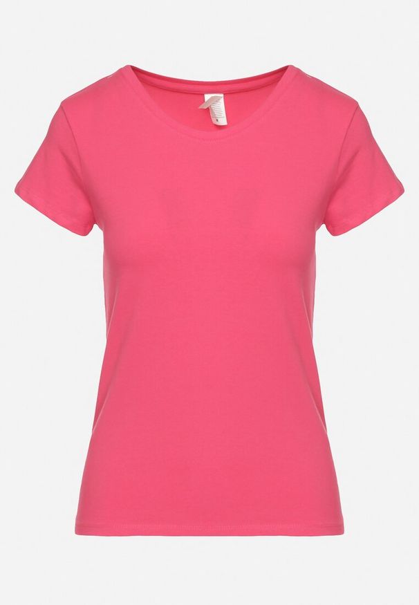 Born2be - Różowy Bawełniany T-shirt o Klasycznym Fasonie Lialova. Okazja: na co dzień. Typ kołnierza: dekolt w serek. Kolor: różowy. Materiał: bawełna. Styl: klasyczny