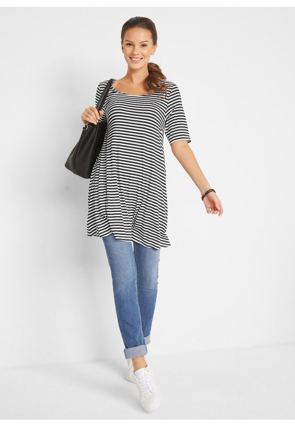 bonprix - Tunika T-shirtowa z mieszanki wiskozy. Kolor: czarny. Materiał: wiskoza. Długość rękawa: krótki rękaw. Długość: krótkie