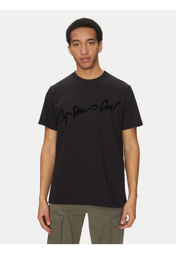 G-Star RAW - G-Star Raw T-Shirt Floock G-Script D25148-C784 Czarny Regular Fit. Kolor: czarny. Materiał: bawełna