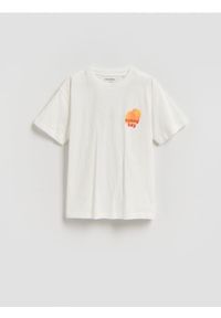 Reserved - Bawełniany t-shirt - złamana biel. Materiał: bawełna #1