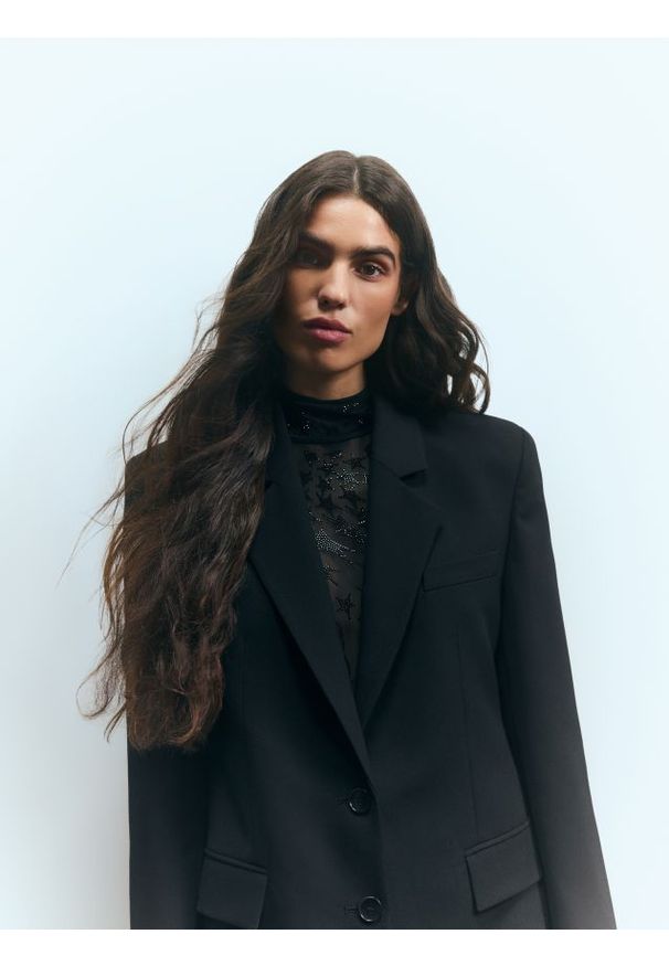 Reserved - Marynarka z wełną - czarny. Kolor: czarny. Materiał: wełna