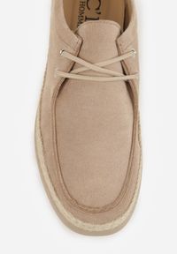 Born2be - Ciemnobeżowe Półbuty Mokasyny ze Sznurowaną Cholewką Ellsia. Okazja: na co dzień, do pracy. Kolor: beżowy. Materiał: jeans. Szerokość cholewki: normalna. Styl: casual, klasyczny #4