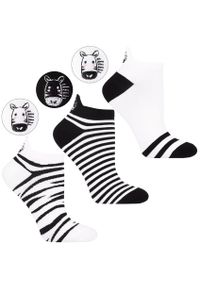 Biało-Czarne Stopki Damskie Zebra Moraj 3 Pary. Kolor: biały. Materiał: bawełna, włókno, materiał. Wzór: motyw zwierzęcy