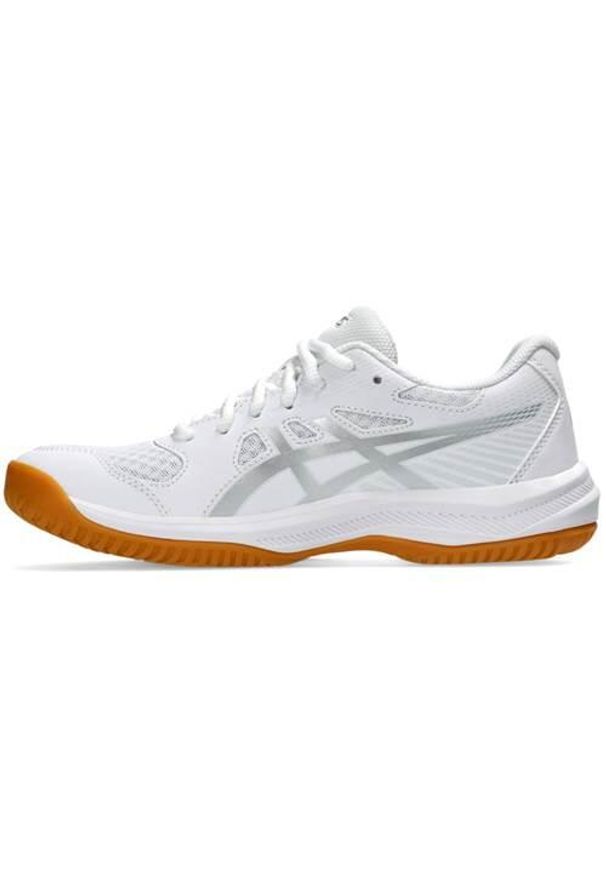 Buty siatkarskie damskie Asics Upcourt 6. Kolor: biały, wielokolorowy, szary. Materiał: materiał, syntetyk. Szerokość cholewki: normalna