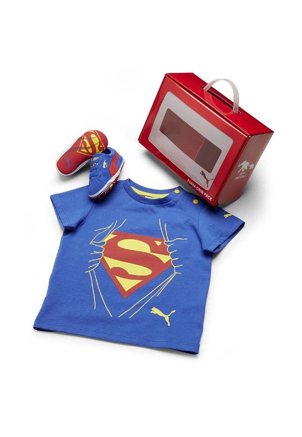 Puma - Glemo Superman Pack – koszulka 100% bawełna i buty, 3-6 miesięcy. Kolor: żółty, niebieski, wielokolorowy. Materiał: bawełna. Wzór: motyw z bajki