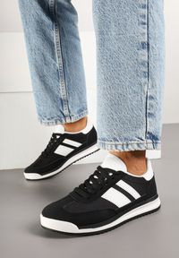 Renee - Czarne Sneakersy w Stylu Tenisówek Ozdobione Paskami Lilmi. Okazja: na co dzień. Zapięcie: pasek. Kolor: czarny. Materiał: jeans. Wzór: aplikacja. Obcas: na płaskiej podeszwie #3