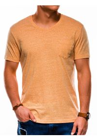 Ombre Clothing - T-shirt męski bez nadruku BASIC S1045 - żółty - L. Kolor: żółty. Materiał: bawełna, poliester, wiskoza