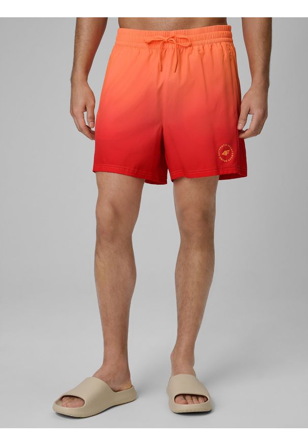 4f - 4F Spodenki plażowe boardshorty męskie - pomarańczowe M. Kolor: pomarańczowy. Materiał: tkanina, skóra, materiał