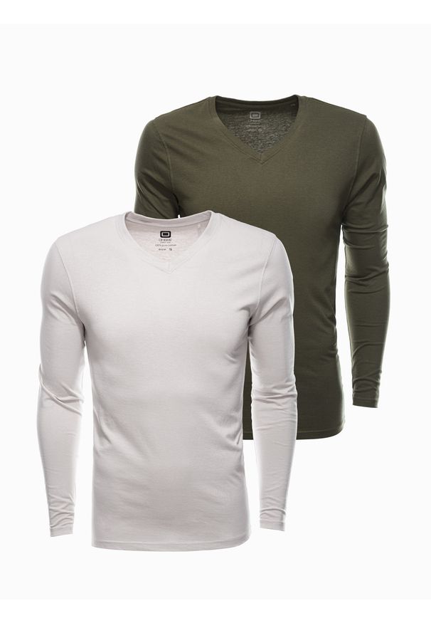 Ombre Clothing - Zestaw longsleeve męski V-NECK - mix 2-pak V5 Z41 - XXL. Okazja: na co dzień. Kolor: beżowy. Materiał: materiał, tkanina, skóra, bawełna. Długość rękawa: długi rękaw. Długość: długie. Wzór: jednolity, gładki. Styl: casual, wizytowy, klasyczny